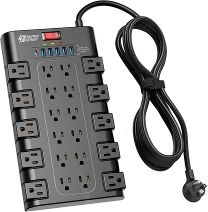 SUPERDANNY Power Strip Surge Protector, 22 AC 6 USB, 2100J, 6.5Ft,1875W/15A