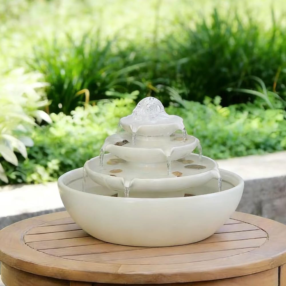 Ceramic Tabletop Fountain with Ball for Indoor Table Desk Office Patio (Blue 2 A199)