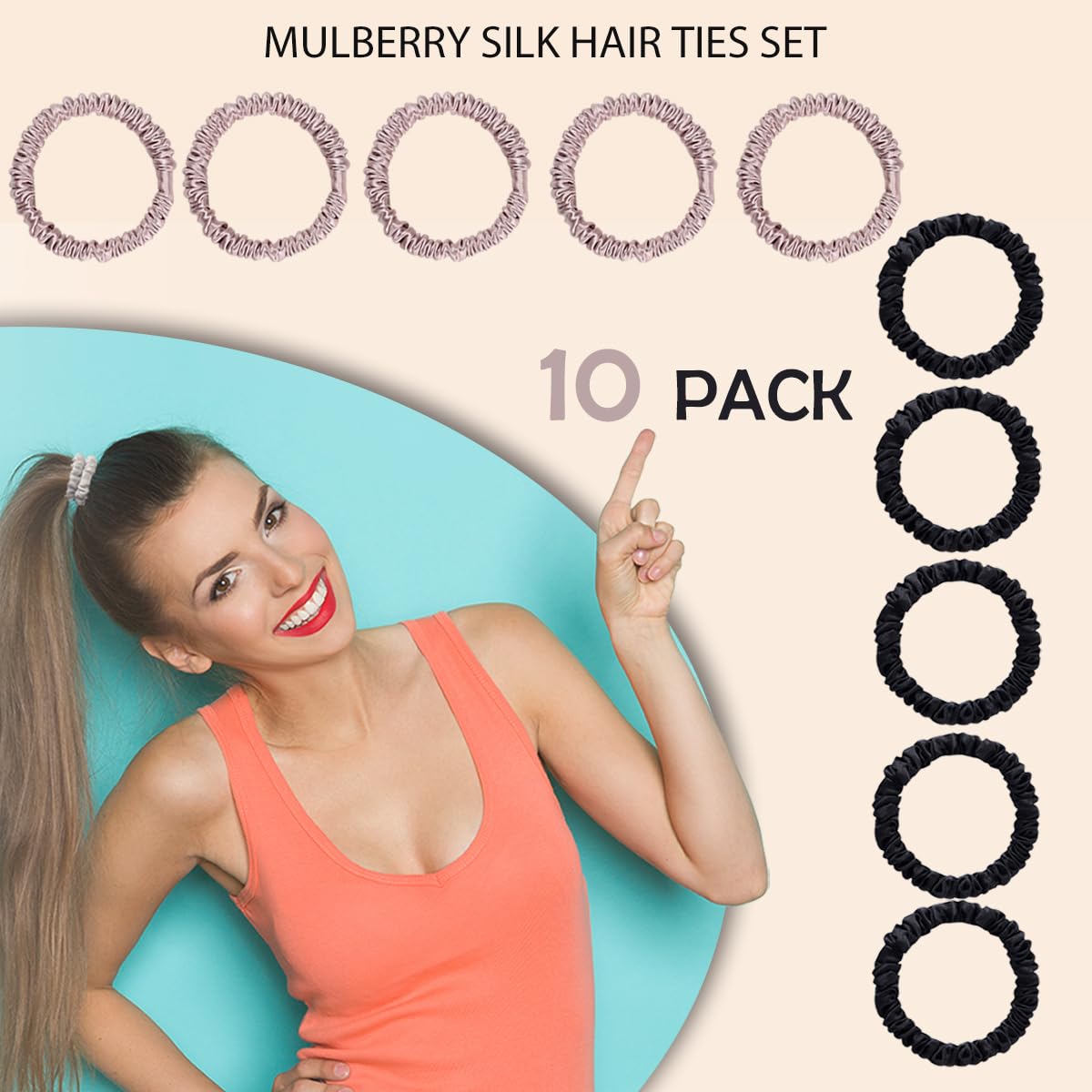 22 Momme 100% Pure Mulberry Silk Scrunchies (4 PCS) - Small Hair Elastics and Ties for Women, Sleep Hair Care, No Damage, Black