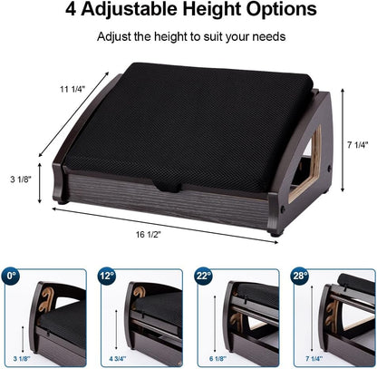 StrongTek Wooden Under Desk Footrest, 4 Heights, 400 lb, Office Foot Rest