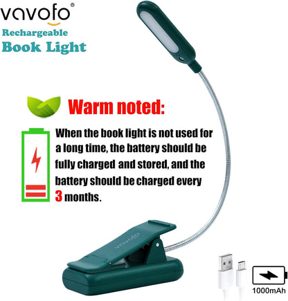 VAVOFO Clip On Book Light for Bed Kids, 7 LED Reading Light with 9-Level Warm Cool White Daylight, Eye Care Lamp with Power Indicator for Bookworms (Blue)