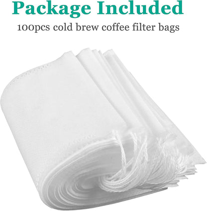 Yzurbu 200pcs 4''x6'' Cold Brew Coffee Filter Bags, No Mess Disposable Filter Bag with Drawstring for Coffee Grounds & Ice Tea