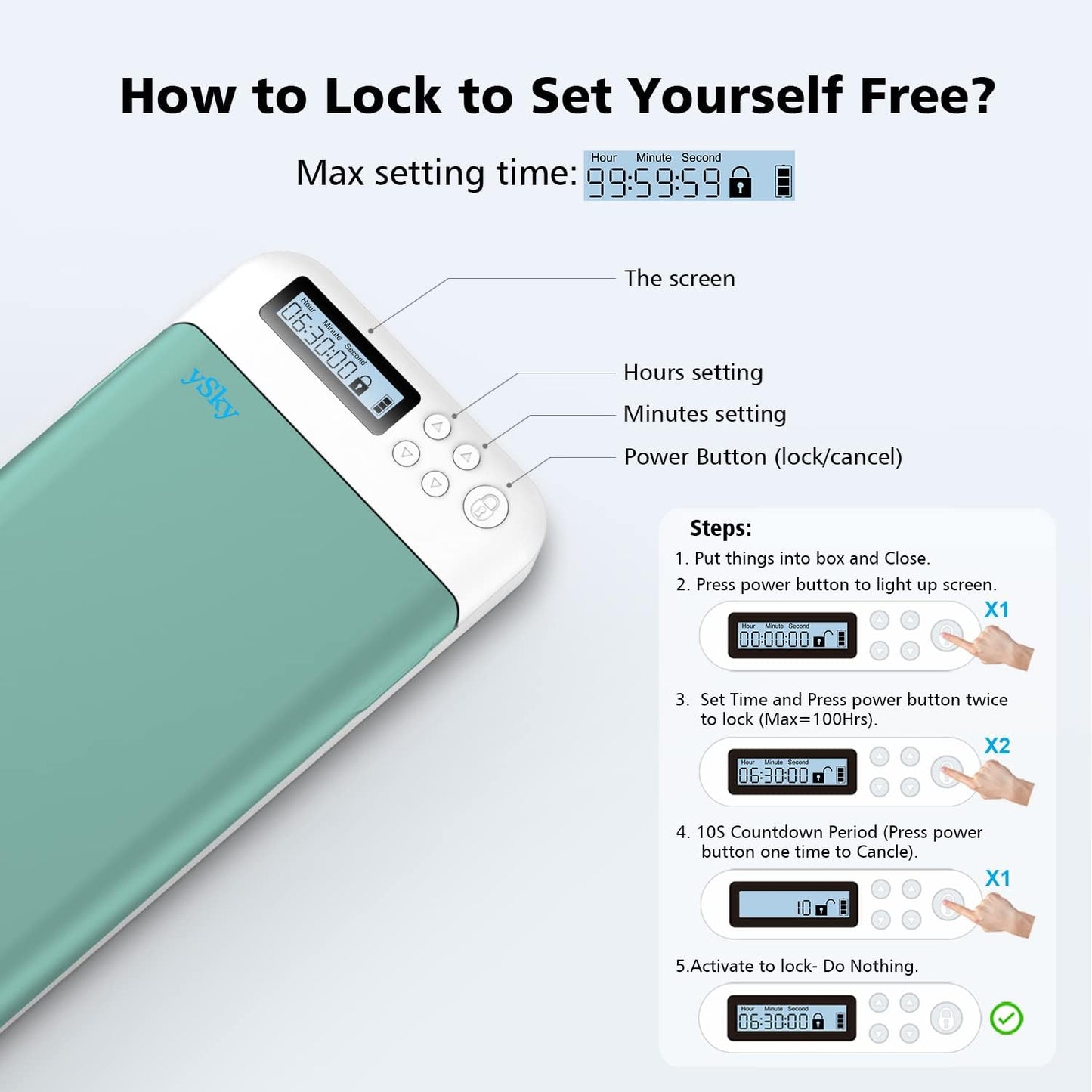 ySky Timed Lock Box, Portable Phone Locker with Self-Control Timer for iPhone, Android, Helping Kids, Students, Adults Focus Back, Mobile Phone Addiction Control (Green)