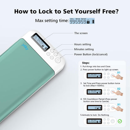 ySky Timed Lock Box, Portable Phone Locker with Self-Control Timer for iPhone, Android, Helping Kids, Students, Adults Focus Back, Mobile Phone Addiction Control (Green)