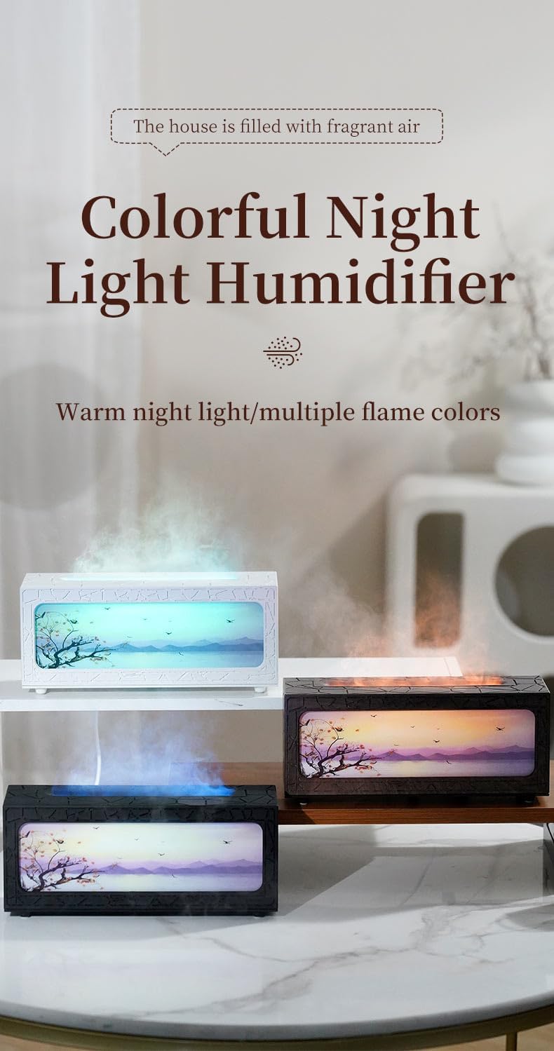 Fireplace Flame Essential Oil Diffuser, 280ml Aromatherapy Humidifier with Remote Control, 7 Color LED Lights, Ultrasonic Aroma Diffuser for Home Bedroom Office Yoga Spa, White