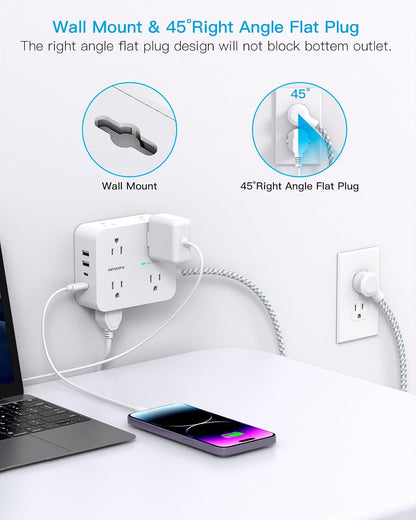 HANYCONY Surge Protector Power Strip, 1080J, 5 Ft Braided Extension Cord