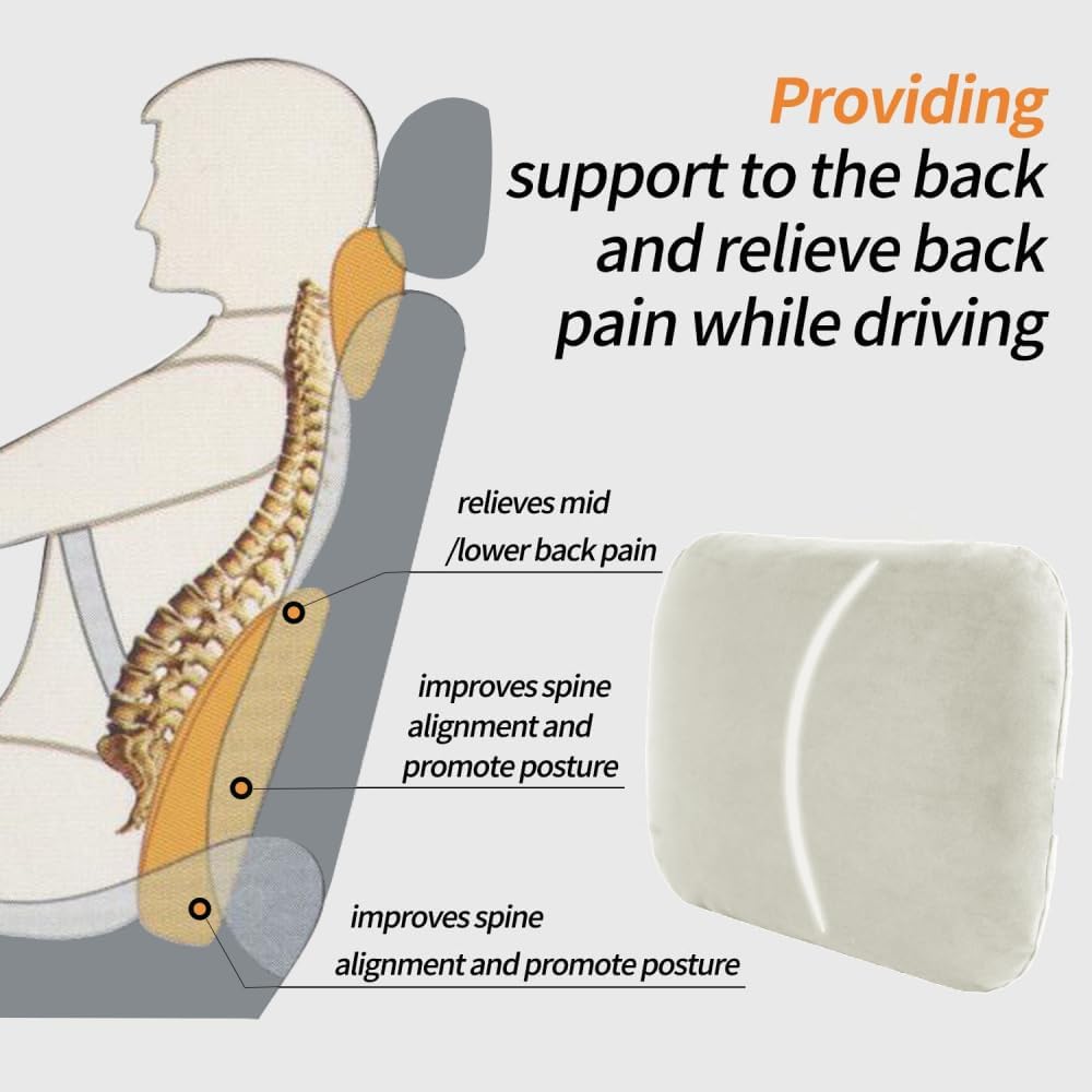 Carwales Emulsion Lumbar Support Pillow for Car Driving Seat Relax Soft Lower Back Support Home Office Chair Cushion Desk Accessories Waist Pain Relief Black