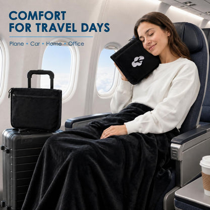 Blanket Pillow for Airplane Travel Essentials -3 In 1 Plane Travel Set Pink