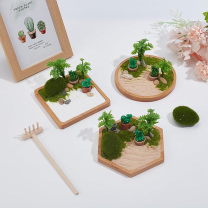 WEBEEDY 3 Sets Desert Zen Garden Kit Japanese Mini Zen Garden Sand Tray Kit for Desktop with Bamboo Tray Stones Rakes Accessories Cactus Desert Decor for Home Office Desktop Unique Gift,4/4.2/4.4 Inch