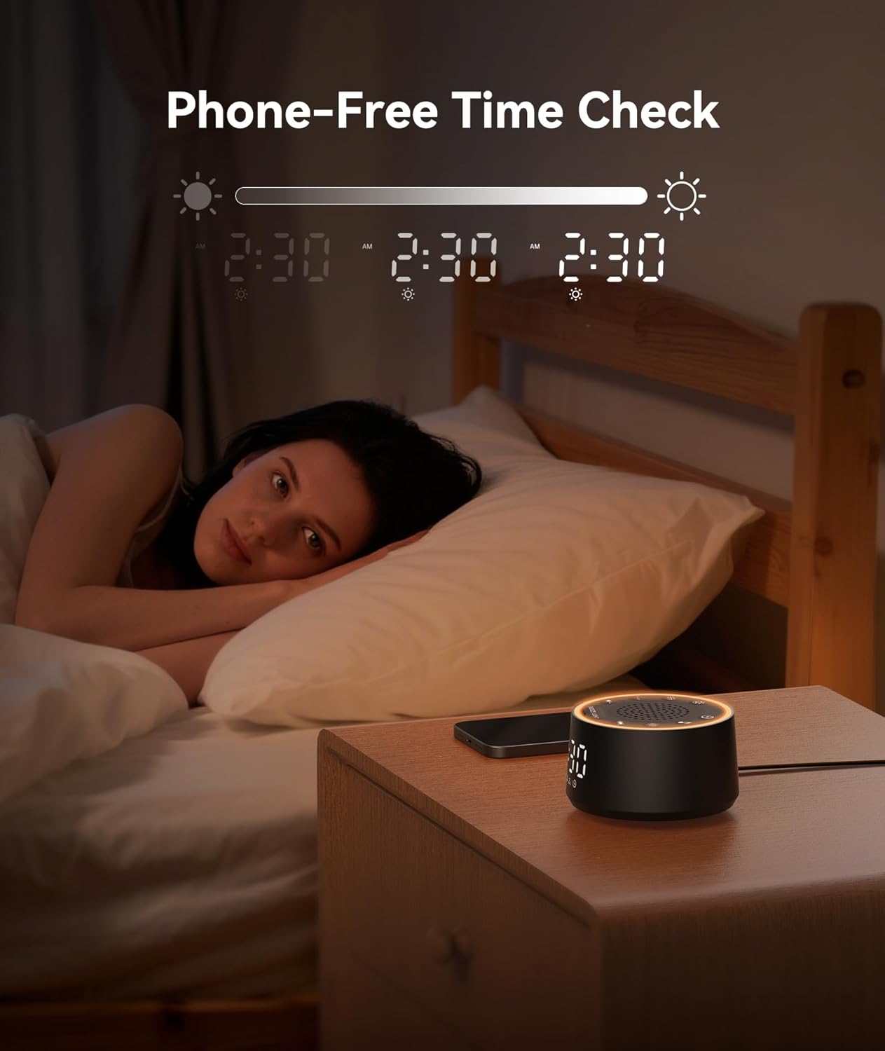 Dreamegg D1 Nova Sound Machine Alarm Clock, White Noise for Sleep, Black | 25 Sounds, 7 Gentle Alarms, Dimmable Clock, 10-480 Min Timer, White Noise Machine Alarm Clock for Heavy Sleepers, Adults