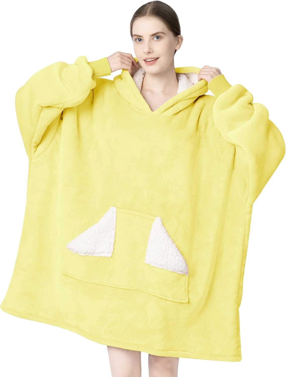Touchat Wearable Blanket Hoodie, Oversized Sherpa Blanket Sweatshirt with Hood Pocket and Sleeves, Super Soft Warm Plush Hooded Blanket for Adult Women Men, One Size Fits All (Pink)