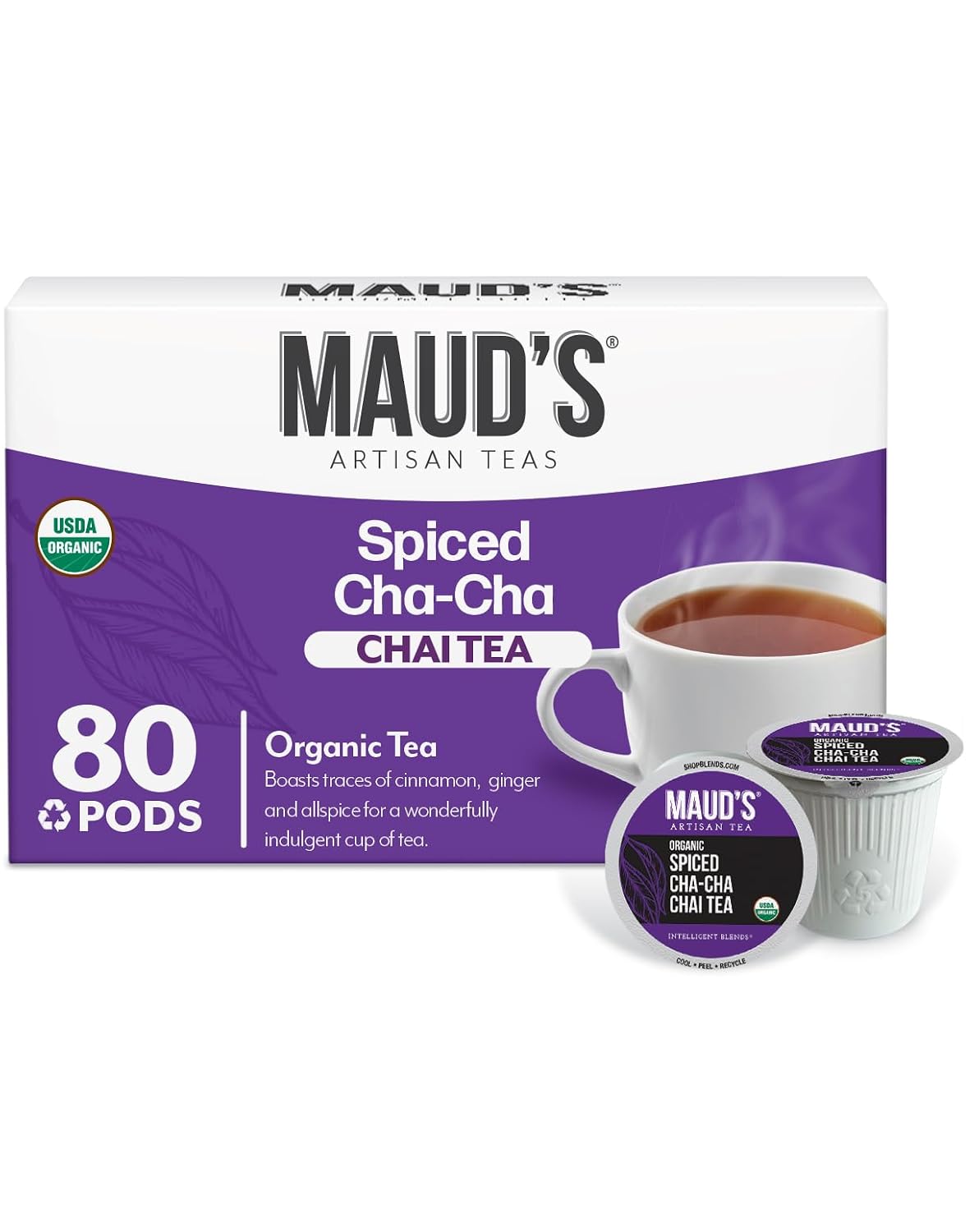 Maud's Organic Chamomile Lavender Tea Pods, 24 ct, Single Serve Pods – 100% Gourmet Blended Tea Leaves, Compatible with Keurig K Cups Maker