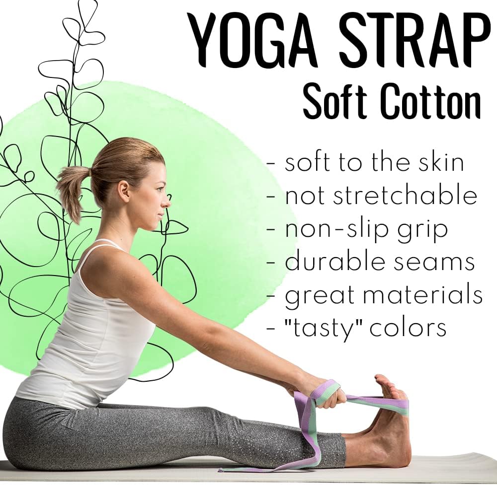 TECEUM 2 IN 1 Yoga & Mat Strap for Stretching – Cotton – 6/8/10 ft