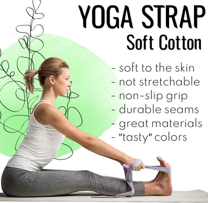 TECEUM 2 IN 1 Yoga & Mat Strap for Stretching – Cotton – 6/8/10 ft