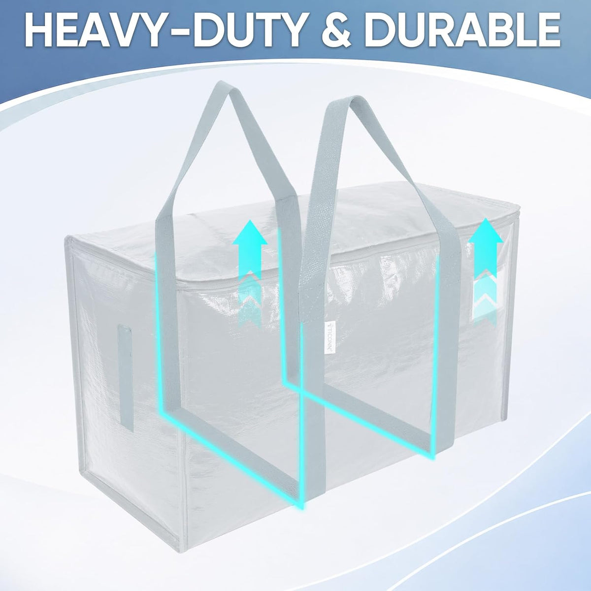 TICONN Extra Large Moving Bags Heavy Duty with Zippers & Carrying Handles, Durable Storage Bags Moving Boxes for Closet Organizers and Storage (Blue)