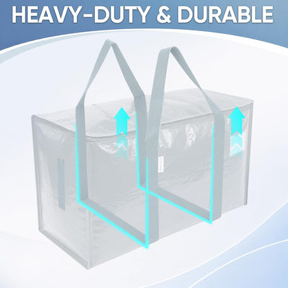 TICONN Extra Large Moving Bags Heavy Duty with Zippers & Carrying Handles, Durable Storage Bags Moving Boxes for Closet Organizers and Storage (Blue)