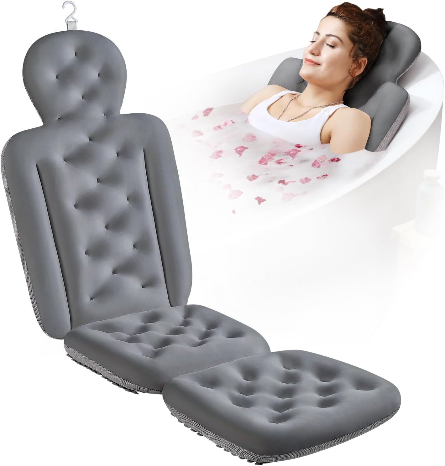 Full Body Bath Pillow for Bathtub, Thick Bathtub Cushion, Luxury Tub Pillow for Bath for Headrest Neck and Back Support White 51" x 16"
