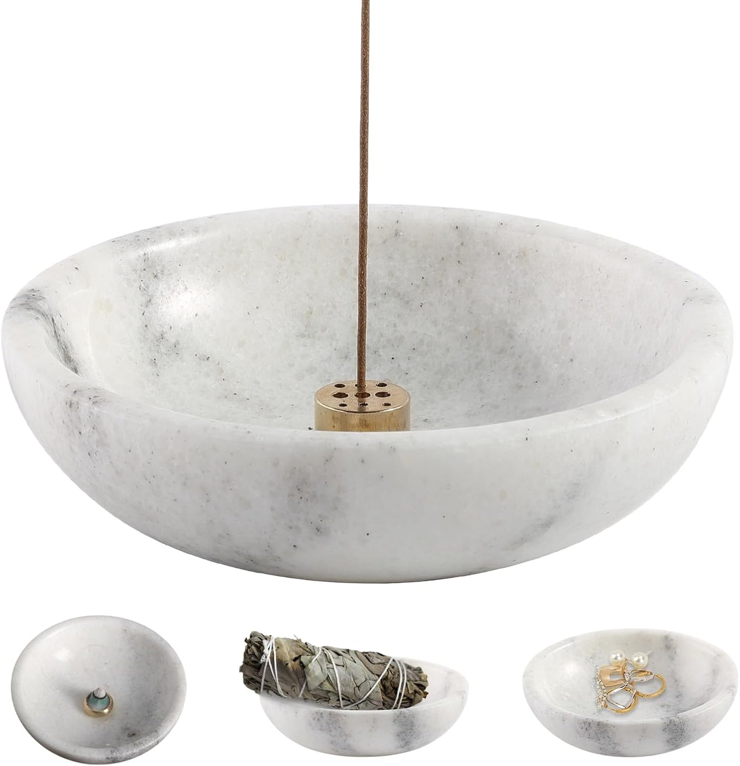 Koville Italian Travertine Incense Holder, 6" Incense Holders for Sticks, Sturdy Incense Burner Ash Catcher, Ideal for Meditation, Relaxing, Easy to Clean