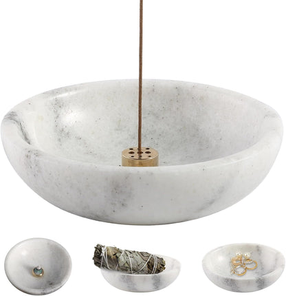 Koville Italian Travertine Incense Holder, 6" Incense Holders for Sticks, Sturdy Incense Burner Ash Catcher, Ideal for Meditation, Relaxing, Easy to Clean