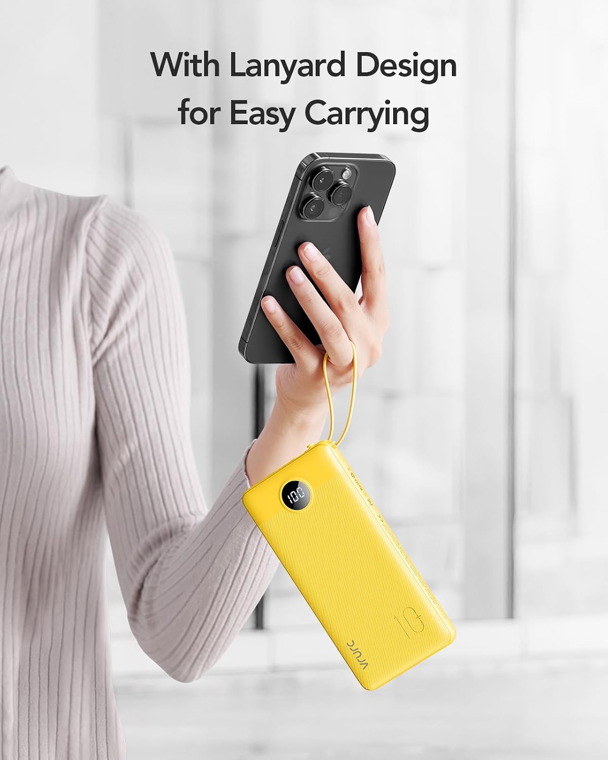 VRURC Portable Charger, Slim Power Bank Built-in 4 Cables, Travel Essential