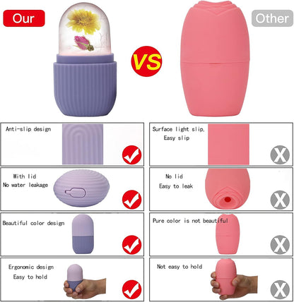 XHJRI Ice Cube Roller Massager for Face, Eyes and Neck Naturally Conditioning and Skin Care,De-Puff Eye Bags,Reduce Migraine Pain,Reusable Massage Silicone Ice Mold (Pink)