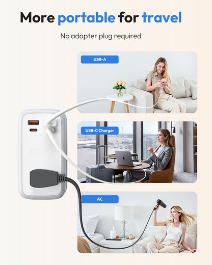 NTONPOWER GAN Ultra 65W USB Charging Station, 7 in 1 Travel Power Strip with 3 Outlets 4 USB (2 USB C), Extension Cord 4ft, Travel Essentials, Cruise Power Strip Compatible with MacBook, iPhone, White
