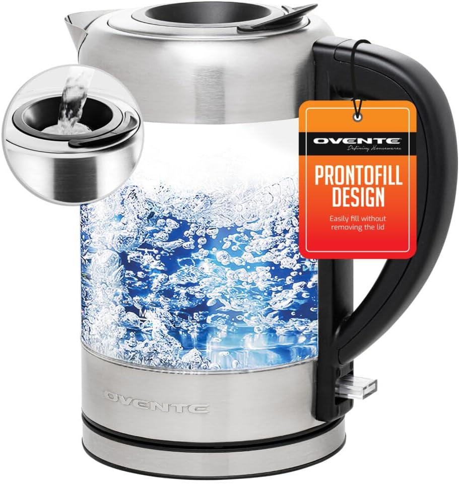 OVENTE 1.8L Glass Electric Kettle Water Boiler, Silver KG751S
