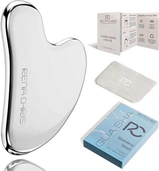 Rena Chris Gua Sha Facial Tools, Stainless Steel Guasha Tool - Silver