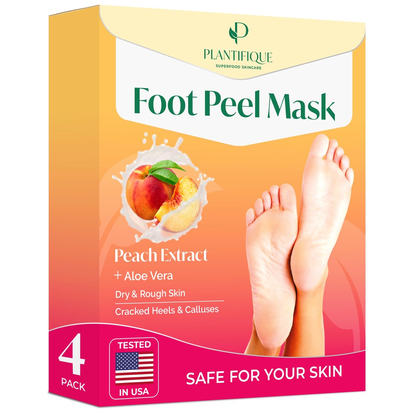 PLANTIFIQUE Foot Peeling Mask 1 Pack | Dermatologically Tested Repairs Heels & Removes Dry Dead Skin for Baby Soft Feet | Exfoliating Foot Peel Mask for Dry Cracked Feet | Peach