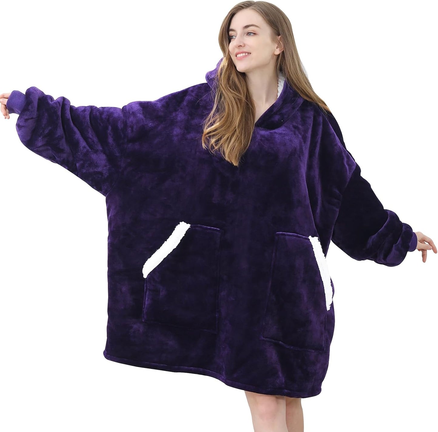 Kipswiza Wearable Blanket Hoodie Gifts for Women and Men, Oversized Cozy Warm Flannel Sherpa Hooded Blankets Sweatshirt with Giant Pockets for Adult and Teens, Dark Gray
