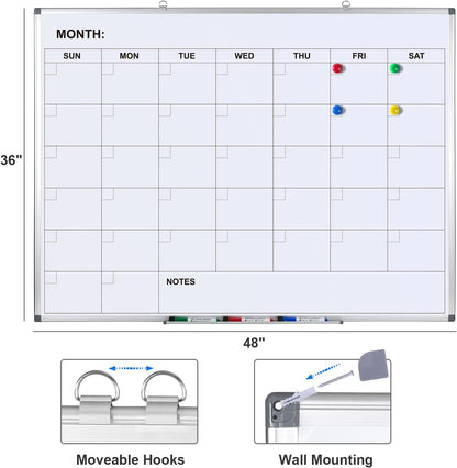 Comix Magnetic Monthly Calendar Whiteboard, 24 x 18 Inches Wall Planner