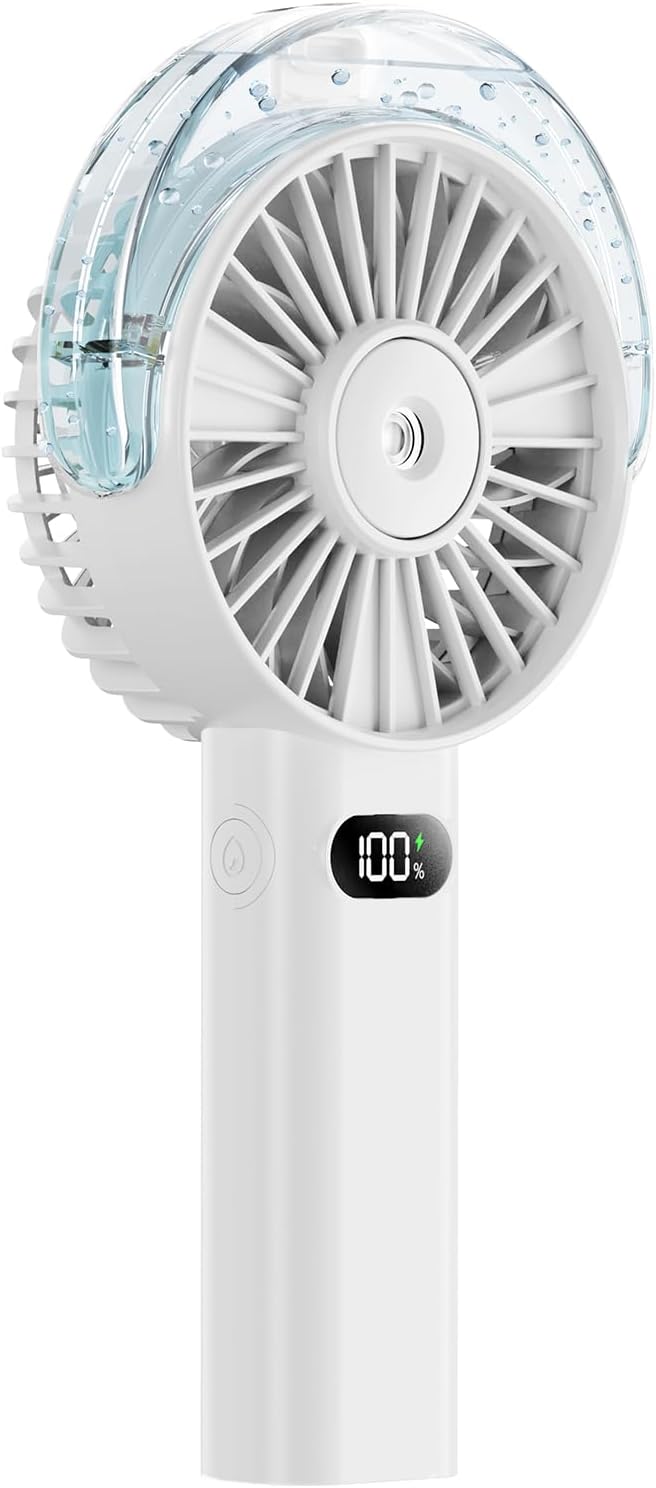 Otlonpe Handheld Misting Fan Portable, 4000mAh Rechargeable Battery Powered, Small Personal Mister Fan with Water Spray Cooling, 4-Speed Wind, LED Display, Hand Held Mist Fans for Travel Outdoor Beach