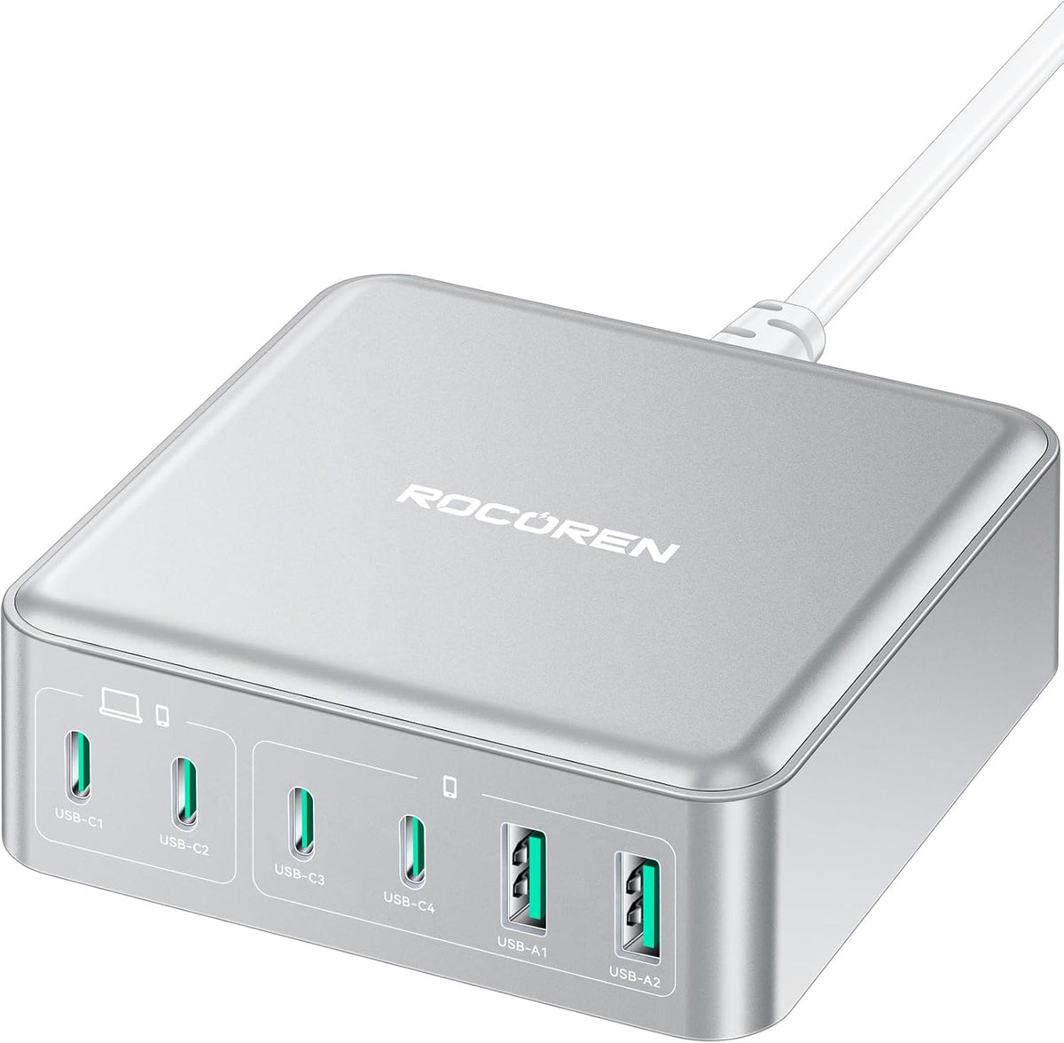 Rocoren 480W GaN 10‑Port Charging Station, PD 100W Fast USB‑C Charger Hub