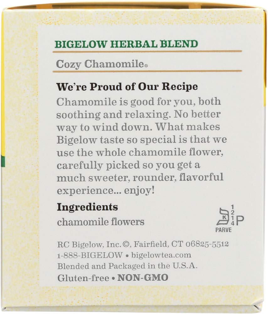 Bigelow Cozy Chamomile Herbal Tea,Caffeine Free Tea with Chamomile Flowers, 100 Count Box (Pack of 1)