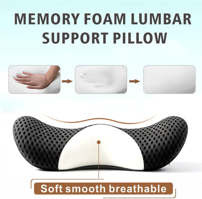 Lumbar Support Pillow for Office Chair, Ergonomic Memory Foam Back Cushion for Lower Back Support, Breathable Mesh Lumbar Cushion for Car Seat, Desk Chair & Long Sitting Relief