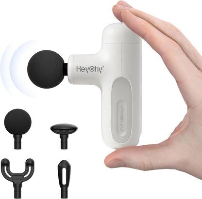 HEYCHY Super Mini Massage Gun Deep Tissue, Handheld Muscle Massager with 4 Heads, Percussion Travel Size Massager Gun FSA Eligible for Men Women Back Relief, Quiet for Home, Gym, Office, HSA, Black
