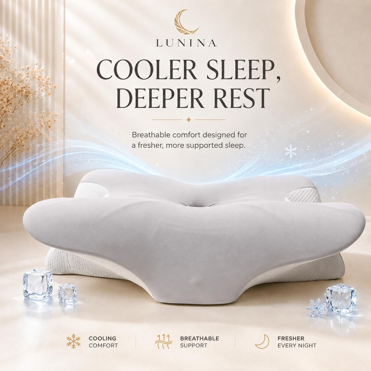 LUNINA Cervical Pillow for Neck Support, Memory Foam Contour Pillow | CertiPUR-US Certified, Medium-Firm Support
