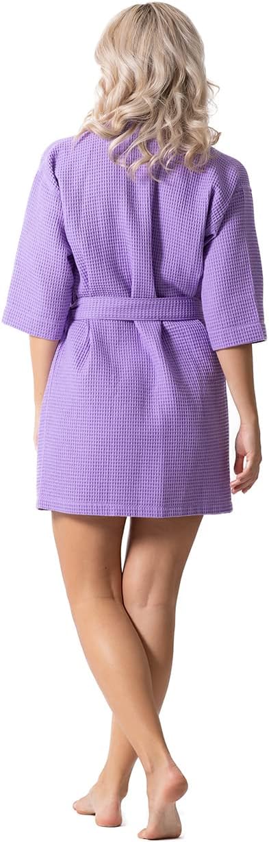 Turkish Linen Lightweight Waffle Knit Bath, Spa & Bridesmaids Kimono Short Robes for Women - Quick Dry & Soft