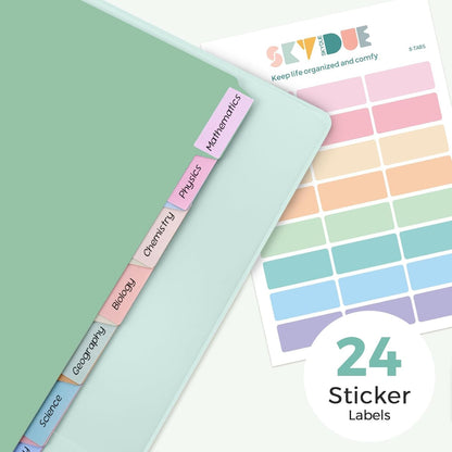 SKYDUE 1 Inch 3 Ring Binder with 8 Tab Dividers & 24 Labels, Pastel Binder Organizer for Letter Size Paper, Aesthetic School Binder for Notes, Documents, Office & Home Organization, Purple