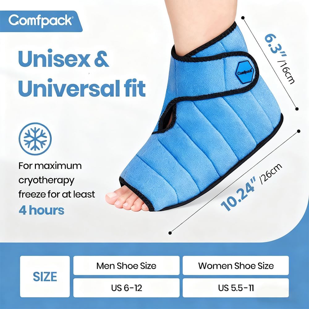 Comfpack Ankle Ice Pack Wrap, 2 Hours Long Lasting Cold Therapy for Swelling, Sprained Ankle, Achilles Tendonitis, Plantar Fasciitis Relief, Heel Pain, Reusable Ice Wrap for Surgery Recovery