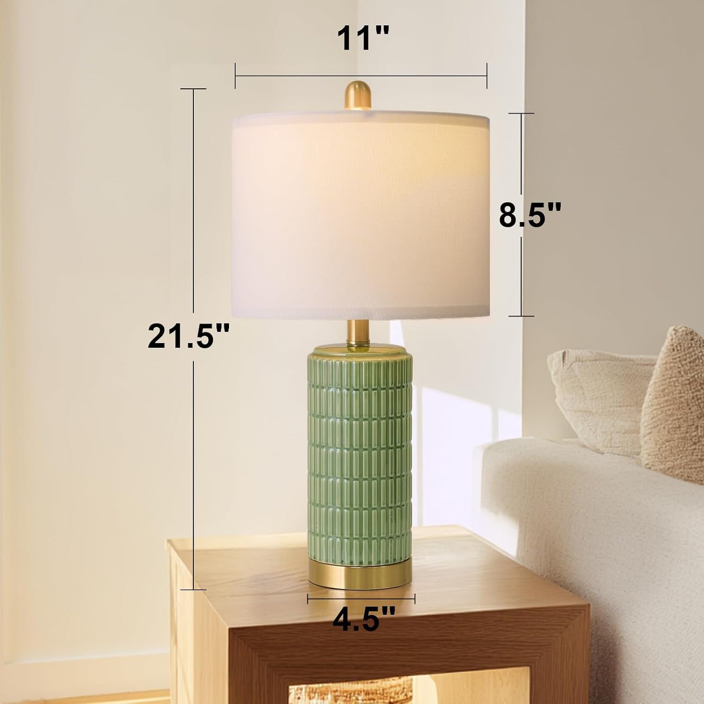 PoKat 20.75" Small Modern Ceramic Table Lamps Set of 2 for Bedroom, White Bedside Lamps for Night Stands, Farmhouse Desk Home Decor Gift Nightstand Table Lamps for Living Room End Table Beige