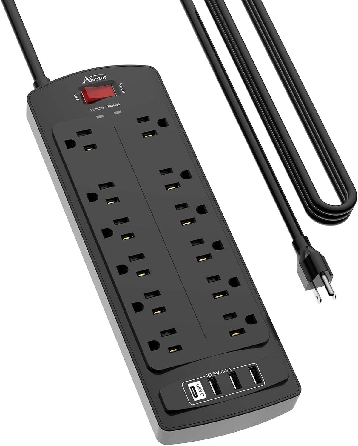 ALESTOR 6 Ft Surge Protector Power Strip with 12 Outlets and 4 USB Ports