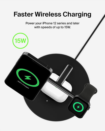Belkin Qi2 15W Wireless Charging Station, 3 in 1 iPhone Charger