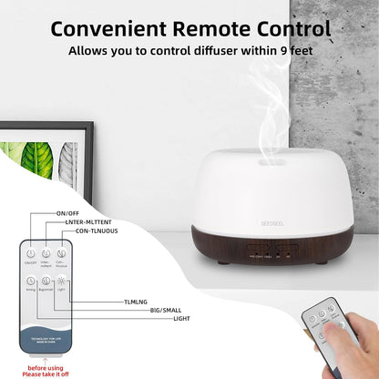 SEEDSEEL 300ML Essential Oil Diffuser with 7-Color LED Lights and Remote Control, Modern Minimalist Design, High-Efficiency Ultrasonic Mist Aromatherapy Diffuser for Home