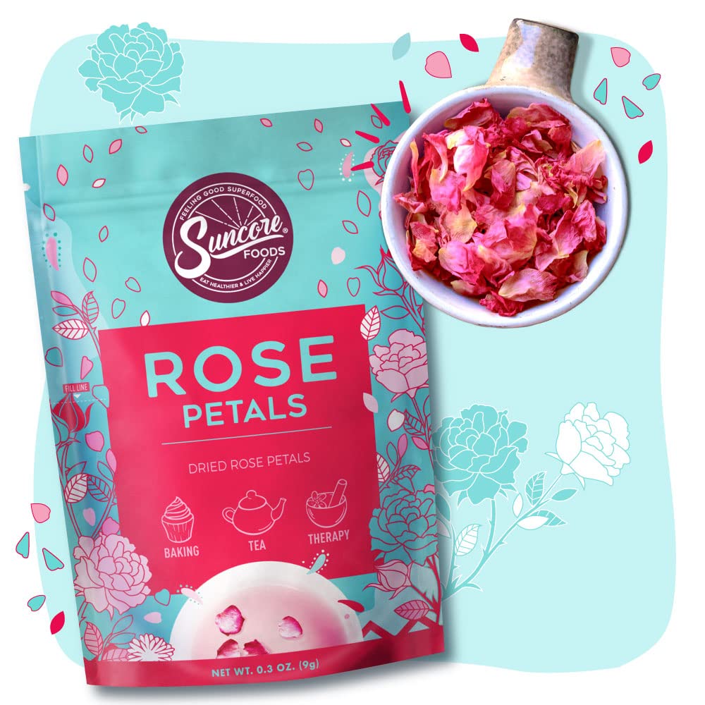 Suncore Foods Rose Petals 0.3oz | Premium Edible Flowers for Tea & Baking