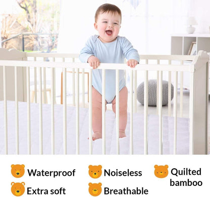 PlushDeluxe Premium Bamboo Mattress Protector – Queen Size, Waterproof, & Ultra Soft Breathable Noiseless Washable Bed Mattress Cover for Comfort & Protection - White