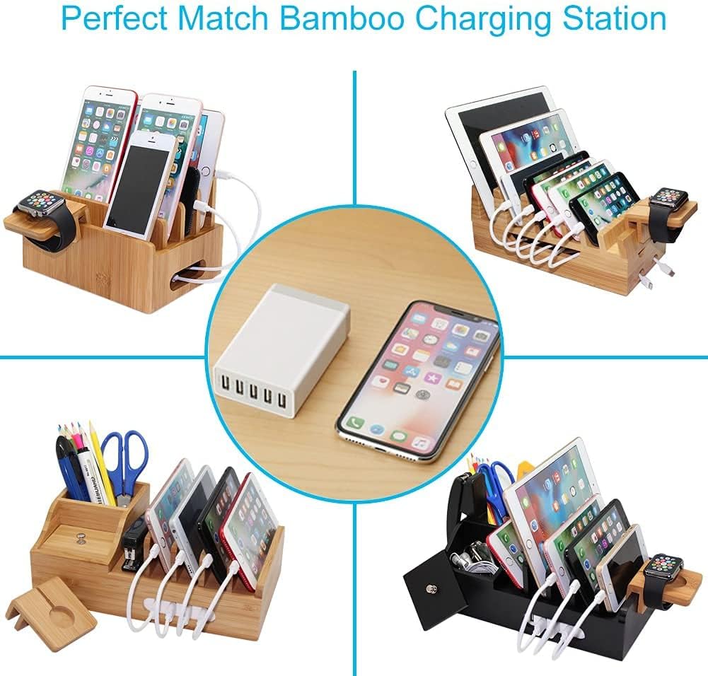 Pezin & Hulin Bamboo Charging Station with 5 Cables-Natural Bamboo