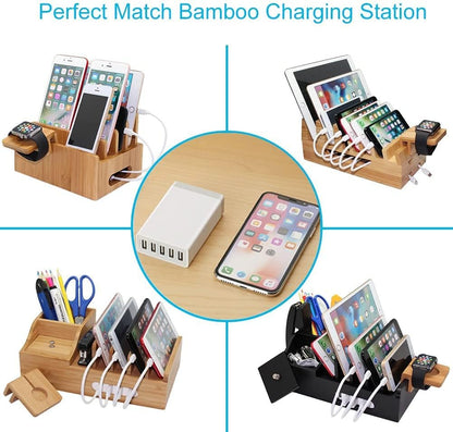 Pezin & Hulin Bamboo Charging Station with 5 Cables-Natural Bamboo
