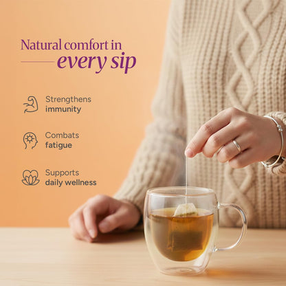DAKSHIN Organic Immunity Tea Bags | Ashwagandha, Amalaki, Echinacea, Tulsi & Guduchi | Ayurvedic Daily Wellness Tea | Caffeine-Free | USDA Organic | 16 Tea Bags