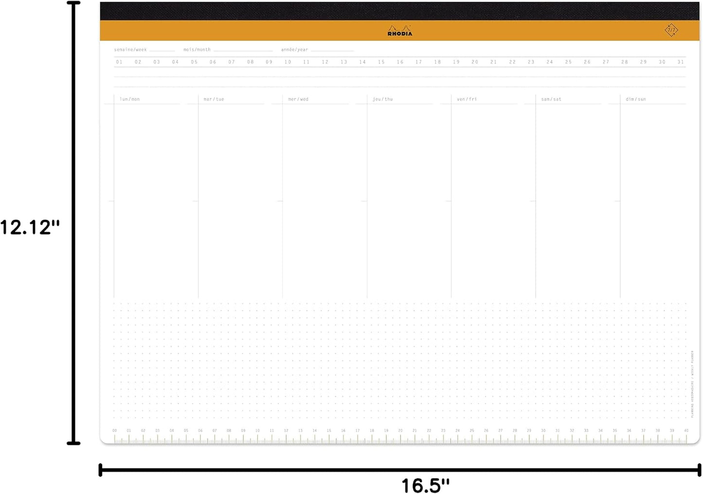 Rhodia -Ref 194041 - Undated Weekly Desk Pad - Premium 80 GSM White Paper -16 1/2 x 12 1/8" - 60 Sheets